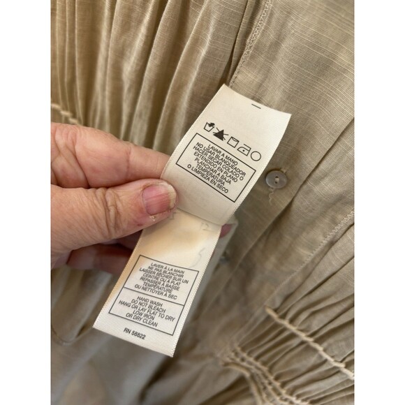 Max Studio Linen Ramie Blend Tunic top M Short Sleeve Smocked Button Khaki Brown - Picture 8 of 16